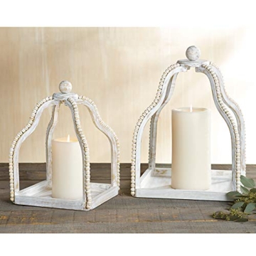 Mud Pie Wood Beaded Lantern Set for Stylish Home Decor