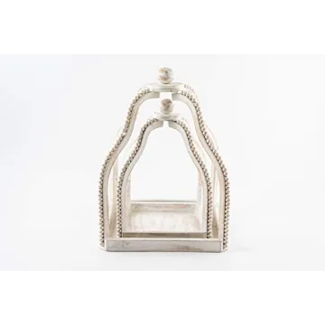 Mud Pie Wood Beaded Lantern Set for Stylish Home Decor