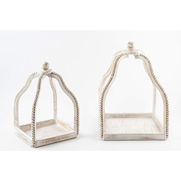 Mud Pie Wood Beaded Lantern Set for Stylish Home Decor