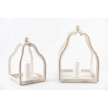 Mud Pie Wood Beaded Lantern Set for Stylish Home Decor