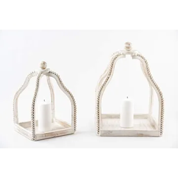 Mud Pie Wood Beaded Lantern Set for Stylish Home Decor