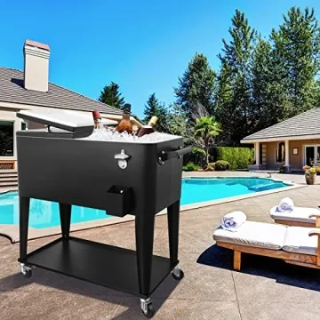 NATTORK 80 Quart Rolling Cooler Cart for Outdoor Events