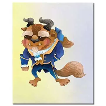 Beauty and The Beast Prints - Set of 6 (8 inches by 10 inches) Original Watercolor Kids Bedroom Nursery Wall Art Decor 8x10 Photos Belle Prince Beast Cogsworth Lumiere Mrs Potts Chip