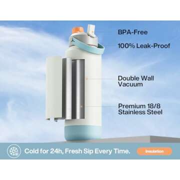 POWCAN 40 oz Insulated Water Bottle with 2-in-1 Straw and Spout Lid, Keep Cold 24H, Leak-Proof, BPA-...