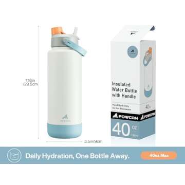 POWCAN 40 oz Insulated Water Bottle with 2-in-1 Straw and Spout Lid, Keep Cold 24H, Leak-Proof, BPA-Free, Double Wall Stainless Steel Water Bottle for Sports, Gym, Travel, and School (Be Free)