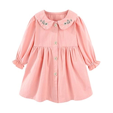 Mud Kingdom Long Sleeve Pink Dress for Little Girls Peter Pan Collar Embroidered Floral Ruffle A-Lin...