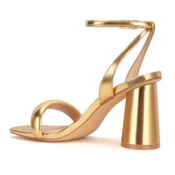 Viciously Vixen Women's Block High Heels Square Open Toe Strappy Sandals Party Wedding Ankle Strap Shoes, Gold, 8