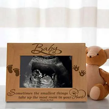 KATE POSH Baby Engraved Wood Picture Frame - Sometimes The Smallest Things take up The Most Room in Your Heart - Winnie The Pooh Sonogram Picture Frame, New Mom, New Dad (3 1/2 x 5 - Baby)