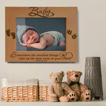 KATE POSH Baby Engraved Wood Picture Frame - Sometimes The Smallest Things take up The Most Room in Your Heart - Winnie The Pooh Sonogram Picture Frame, New Mom, New Dad (3 1/2 x 5 - Baby)