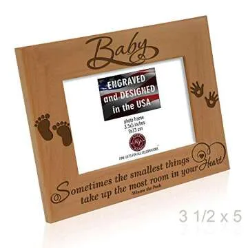 KATE POSH Baby Engraved Wood Picture Frame - Sometimes The Smallest Things take up The Most Room in Your Heart - Winnie The Pooh Sonogram Picture Frame, New Mom, New Dad (3 1/2 x 5 - Baby)