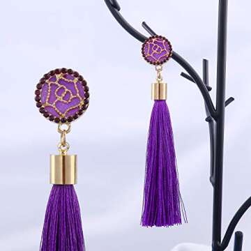 AROIC 32 Pairs Tassel Earrings with Colorful Tassel Long Layered Dangle Hoop Tiered Thread Earrings ...