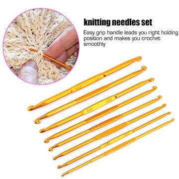 Crochet Hooks Set with Handles 8Pcs Golden Aluminum Double End Knitting Needles for Weaving and Craf...