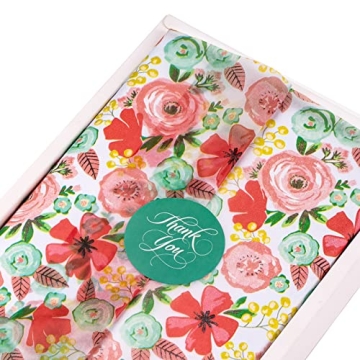 LeZakaa 60 Sheets Tissue Paper Bulk & 30 Pcs Thank You Gift Sticker - Colorful Flower Pattern for Mo...