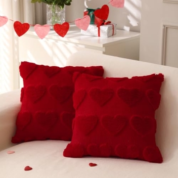 LOMCHEN Valentines Day Throw Pillow Covers 18x18 inch Set of 2 for Valentines Day Decorations Valent...