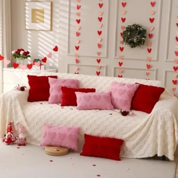 LOMCHEN Valentines Day Throw Pillow Covers 18x18 inch Set of 2 for Valentines Day Decorations Valentines Red Soft Plush Faux Fur Wool Love Heart Pillow Covers for Sofa Living Room Couch Bed