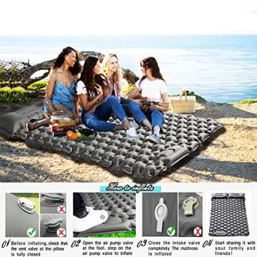 ABTOHE Double Sleeping Pad Camping, Self Inflating 4'' Extra-Thick 2 Person Pillow Built-in Foot Pump Waterproof Inflatable Sleeping Mat Backpacking, Tent, Hiking, Portable Camping Pad (Grey-Full)