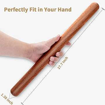 Aisoso French Rolling Pin, 17.7 Inches Wood Rolling Pin for Baking Extra Long Thickened, Classic Woo...