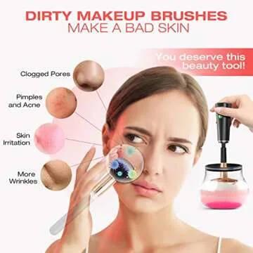 Makeup Brush Cleaner and Dryer, Electric Makeup Brush Cleanser Machine, Portable Automatic Cosmetic Brushes Cleaner for Beauty Makeup Brush Set, Liquid Foundation, Contour, Eyeshadow, Blush Brush