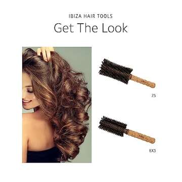 Ibiza Hair Boar Bristle Concave Barrel Brush (Z5-80mm) | Hybrid Boar & Heat Resistant Nylon with Cork Handle | Cuts Blow Drying Time in Half | Ideal for Shiny Irregular Curls or Straight Looks