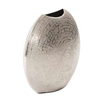 Howard Elliott Frosted Decorative Metal Vase for Centerpiece, Mettalic Silver Accent Table Vase with...