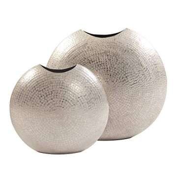 Howard Elliott Frosted Decorative Metal Vase for Centerpiece, Mettalic Silver Accent Table Vase with Hammered Texture for Home, Console Table, Entryway & Living Room, 10.25 x 5 x 10.75 Inch, Small
