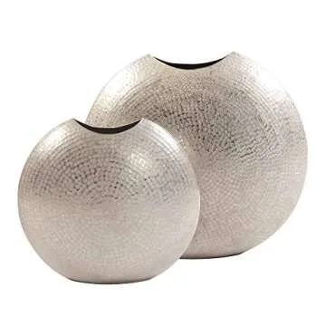 Howard Elliott Frosted Decorative Metal Vase for Centerpiece, Mettalic Silver Accent Table Vase with Hammered Texture for Home, Console Table, Entryway & Living Room, 10.25 x 5 x 10.75 Inch, Small
