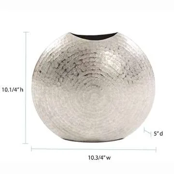 Howard Elliott Frosted Decorative Metal Vase for Centerpiece, Mettalic Silver Accent Table Vase with Hammered Texture for Home, Console Table, Entryway & Living Room, 10.25 x 5 x 10.75 Inch, Small