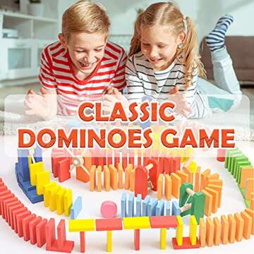 WOOD CITY Colorful Dominoes Set for Kids and Adults
