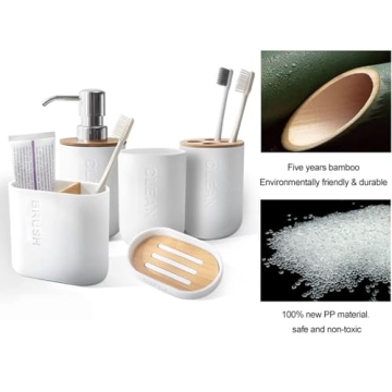 Toothbrush Holders Bamboo Electric Toothbrush Holder Bathroom Storage Organizer Countertop for Toothpaste, Floss, Razor, White