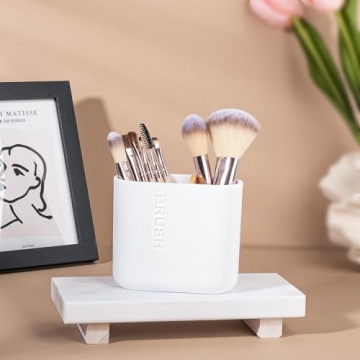 Toothbrush Holders Bamboo Electric Toothbrush Holder Bathroom Storage Organizer Countertop for Toothpaste, Floss, Razor, White