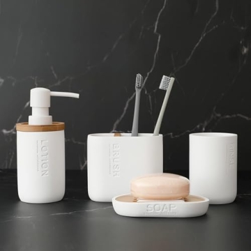 Toothbrush Holders Bamboo Electric Toothbrush Holder Bathroom Storage Organizer Countertop for Toothpaste, Floss, Razor, White