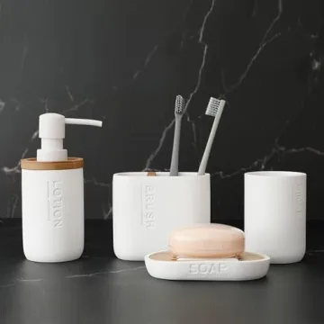 Toothbrush Holders Bamboo Electric Toothbrush Holder Bathroom Storage Organizer Countertop for Toothpaste, Floss, Razor, White