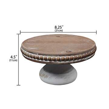 Dwellington White Wash Round Display Wood Riser - 8.25” Pedestal Tray with Beads for Stylish Home ...