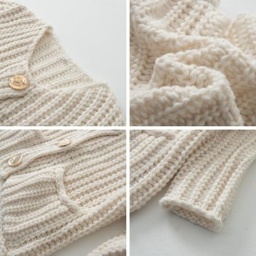 Chevara Women’s Cropped Knit Cardigan Long Sleeve Crewneck Button Down Fall Sweater with Pockets(0113-White-L-CW)