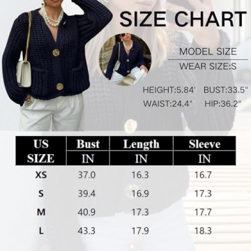 Chevara Women’s Cropped Knit Cardigan Long Sleeve Crewneck Button Down Fall Sweater with Pockets(0113-White-L-CW)