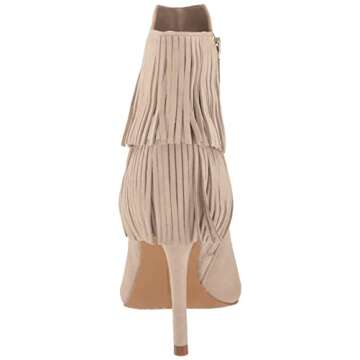 Vince Camuto Women's Footwear Women's Amenala Fringe Peep Toe Bootie Ankle Boot, Almond Beige, 8.5