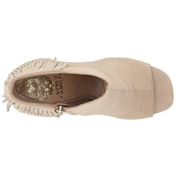 Vince Camuto Women's Footwear Women's Amenala Fringe Peep Toe Bootie Ankle Boot, Almond Beige, 8.5