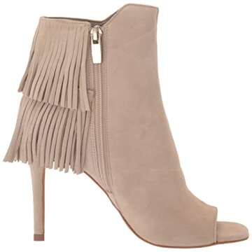 Vince Camuto Women's Footwear Women's Amenala Fringe Peep Toe Bootie Ankle Boot, Almond Beige, 8.5