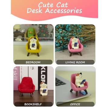 Cute Cat Playing Phone on Sofa Resin Mini Cat Figurine Desk Decor - Cute Cat Gift for Cat Lovers (Re...