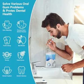 TUREWELL Water Dental Flosser for Teeth/Braces, Water Teeth Cleaner 8 Jet Tips and 10 Pressure Levels, 600ML Large Water Tank Oral Irrigator for Family(White)