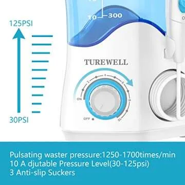 TUREWELL Water Dental Flosser for Teeth/Braces, Water Teeth Cleaner 8 Jet Tips and 10 Pressure Levels, 600ML Large Water Tank Oral Irrigator for Family(White)