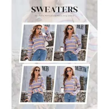 EVALESS Women’s V Neck Striped Knit Sweater for All Shapes