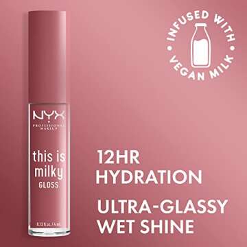 NYX PROFESSIONAL MAKEUP This Is Milky Gloss, Vegan Lip Gloss, 12 Hour Hydration - Cherry Skimmed (Du...