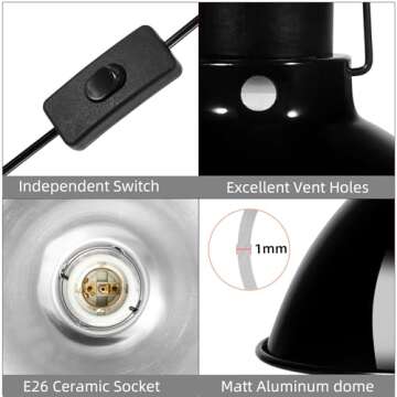 DXOPHIEX Dome Reptile Heat Lamp Fixture Max 150W