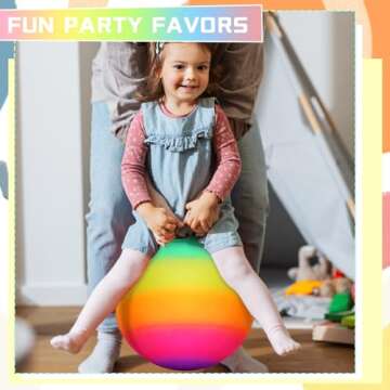 Poen 2 Pcs Bouncing Ball with Handle, Hopper Jumping Hopping Ball with Air Pump for Kids Boys Girls Gifts Games(18 Inch,Rainbow)