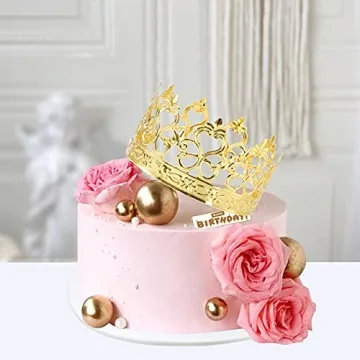 Fasmov 4 Pcs Mini Prinrcess Gold Crown Cake Topper for Wedding Birthday Party Cake Decoration (Gold)