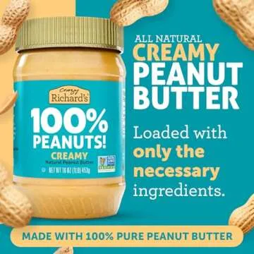 Crazy Richard's 100% All-Natural Creamy Vegan Peanut Butter with No Added Sugar and Non-GMO (16 Ounce, Pack of 4)