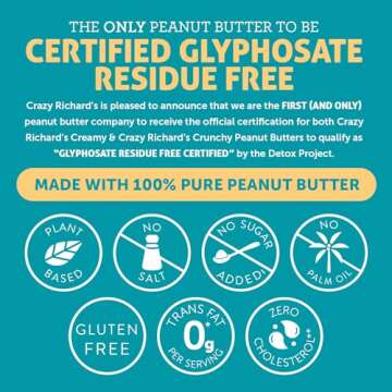 Crazy Richard's 100% All-Natural Creamy Vegan Peanut Butter with No Added Sugar and Non-GMO (16 Ounce, Pack of 4)