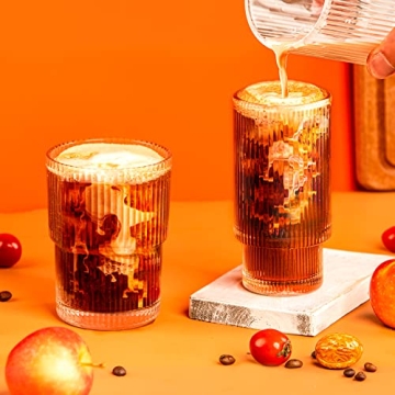 Combler Glass Cups Set of 4 - Cute Ribbed 11oz Glassware