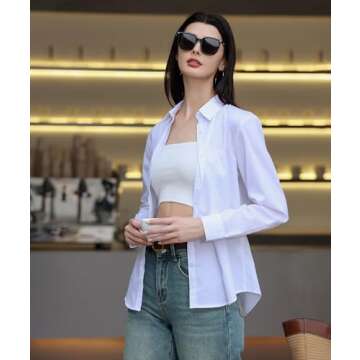 Beninos Womens Dress Shirts Long Sleeve Button Down Shirt Work Wear (225 White, XS)